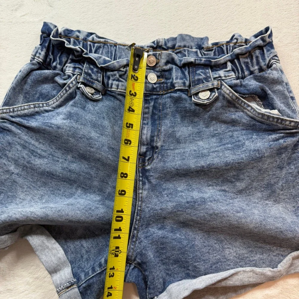 ONE5ONE Paperbag Waist Denim Shorts Womens Large Blue Good High Rise Cuffed